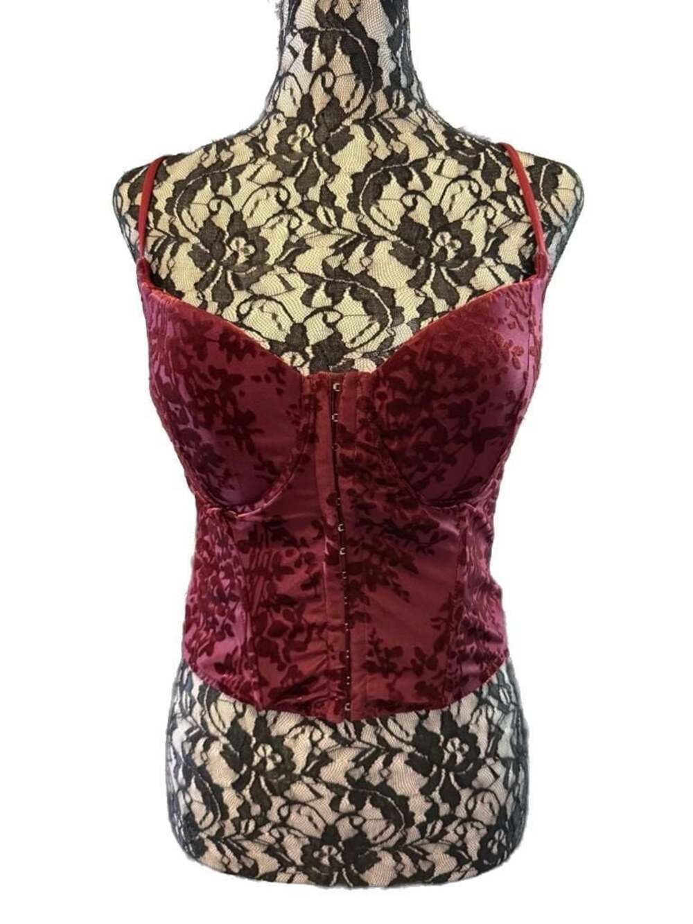 Lulus Burgundy Velvet Burnout Corset Top L NWT Satin Bustier Cami